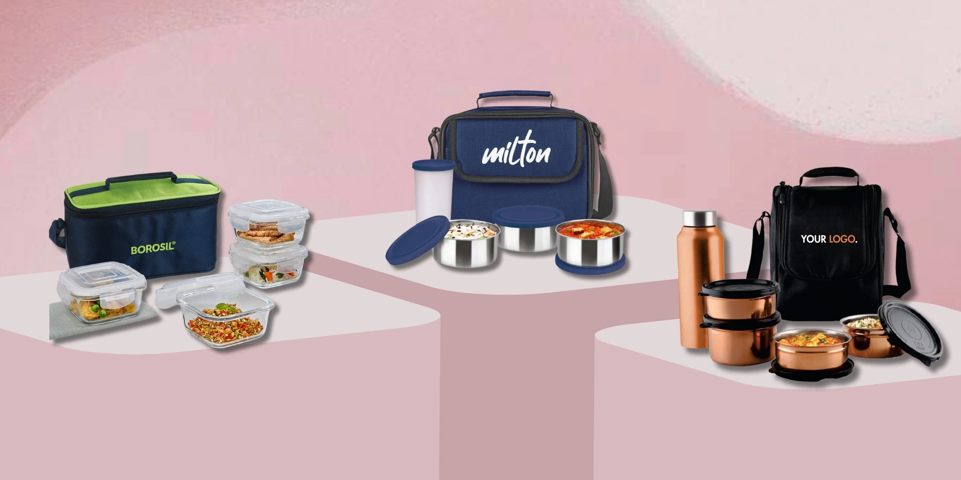 Food containers designed for carrying lunches.