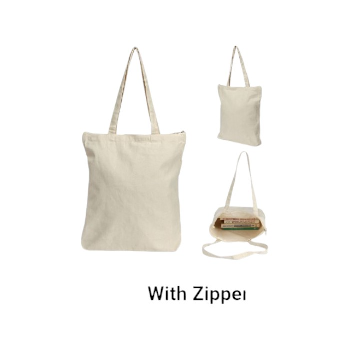 Cotton Zippered Tote Bag White - 16x14.5x3 inches