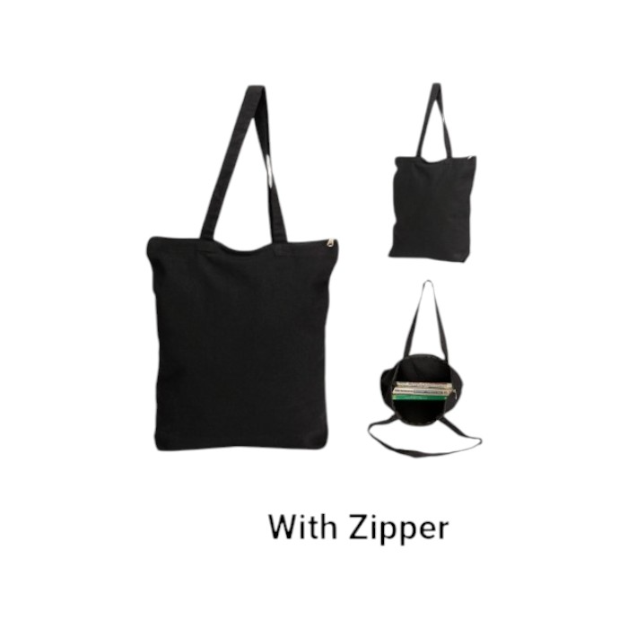 Cotton Zippered Tote Bag Black - 16x14.5x3 inches